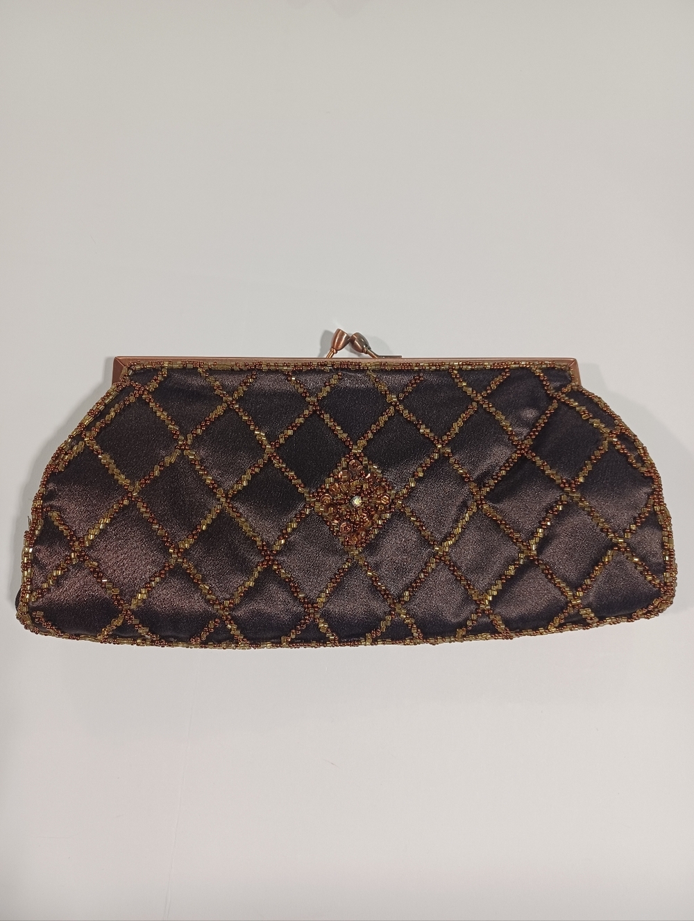 Vtg Bronze Sequin & Crystal Evening Clutch - Picture 3 of 6